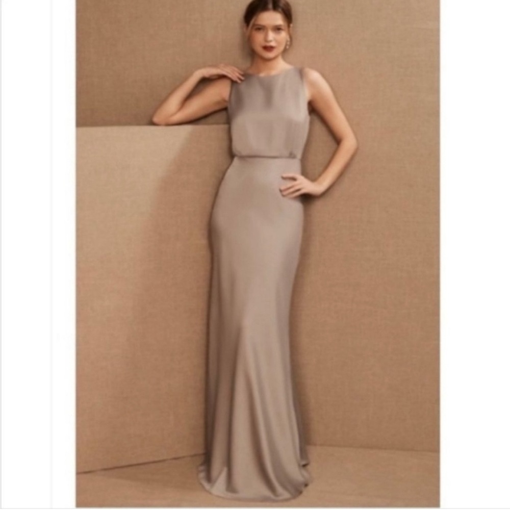 BHLDN Beckett Satin Charmeuse Gown in dove grey, size 0